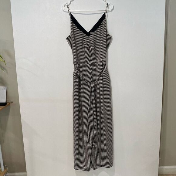 H&M Black & White Striped Maxi Dress with Belt | Size M - Picture 2 of 9